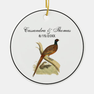 Vintage Pheasant on Branch Game Bird Drawing Color Ceramic Ornament