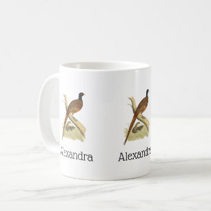 Vintage Pheasant on Branch Game Bird Drawing Color Coffee Mug