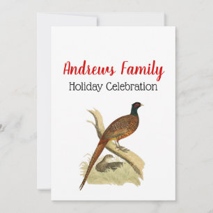 Vintage Pheasant on Branch Game Bird Drawing Color Invitation