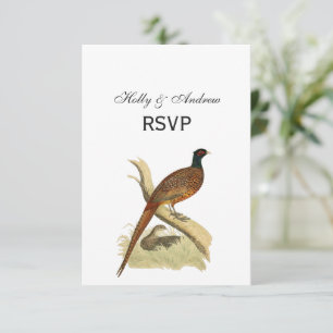 Vintage Pheasant on Branch Game Bird Drawing Color RSVP Card