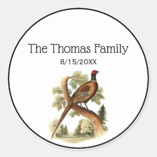 Vintage Pheasant on Branch w/ Trees Drawing Color Classic Round Sticker