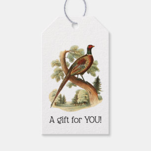 Vintage Pheasant on Branch w/ Trees Drawing Color Gift Tags