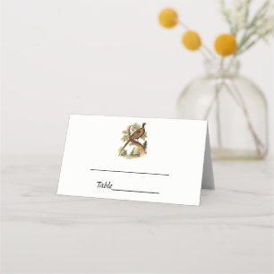 Vintage Pheasant on Branch w/ Trees Drawing Color Place Card