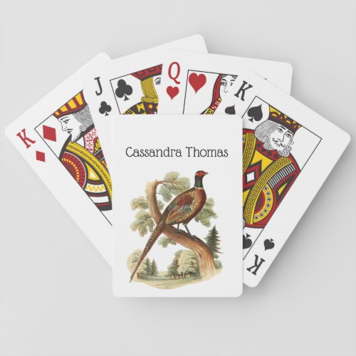 Vintage Pheasant on Branch w Trees Drawing Color Playing Cards