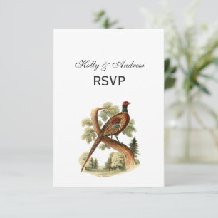 Vintage Pheasant on Branch w/ Trees Drawing Color RSVP Card