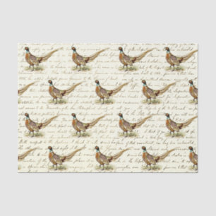 Vintage Pheasant Pattern on Antique Letter Tissue Paper