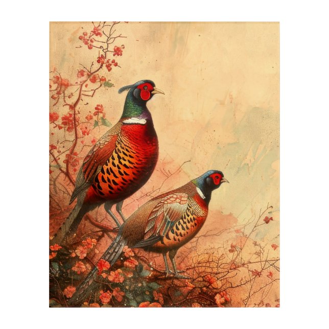 Vintage Pheasants in Autumn 20x30 Acrylic Print (Front)