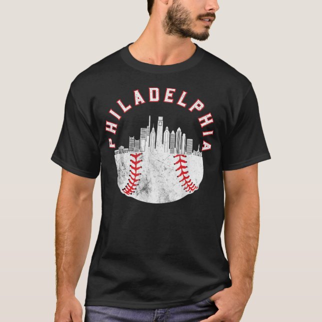 Vintage Philadelphia Baseball Skyline Retro Philly T-Shirt (Front)