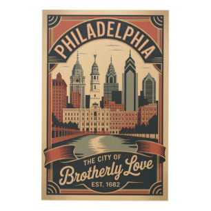 Vintage Philadelphia Pennsylvania Retro Travel Wood Wall Art
