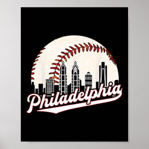 Vintage Philadelphia Philly Cityscape Baseball Sky Poster