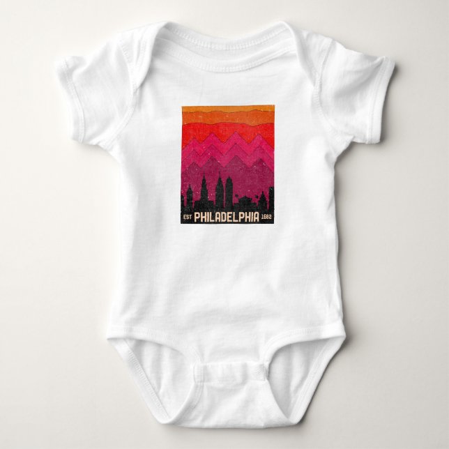 Vintage Philadelphia Philly Pennsylvania Skyline Baby Bodysuit (Front)