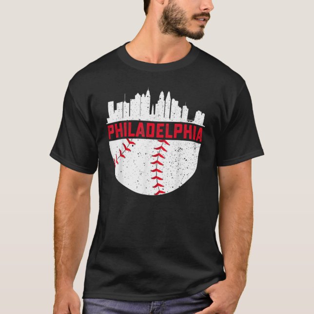 Vintage Philadelphia Skyline Baseball Retro Philly T-Shirt (Front)