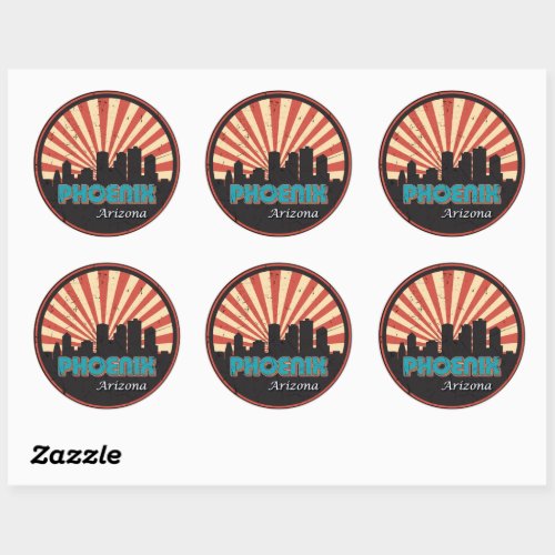 Vintage Phoenix Arizona City State Skyline Retro Classic Round Sticker