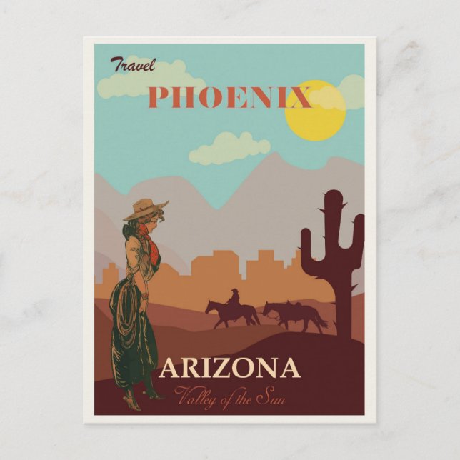 Vintage Phoenix Arizona Desert Cowgirl Postcard (Front)