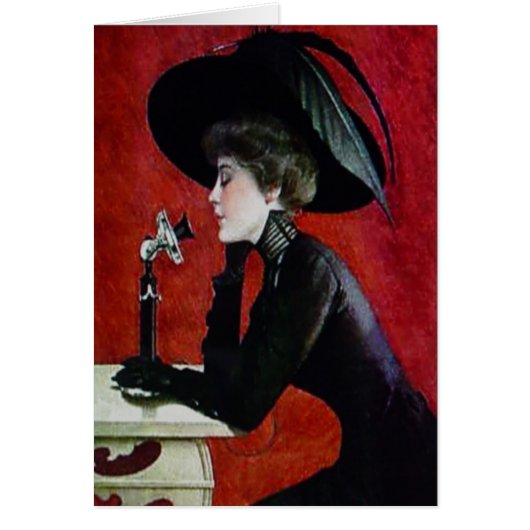 vintage phone woman black dress hat lady (Front)