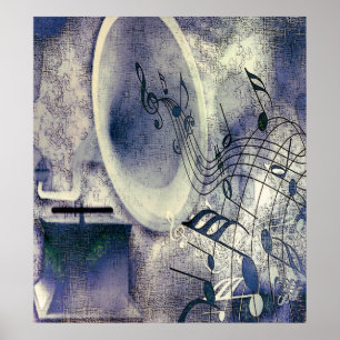 Vintage Phonograph and Music Poster