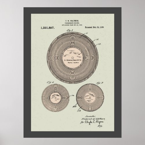 Vintage Phonograph Record Patent Poster