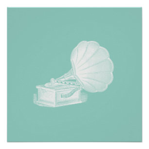 Vintage Phonograph Sea Green White Gramophone Cool Poster