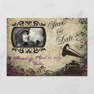 Vintage Phonograph Wedding Save the Date Card