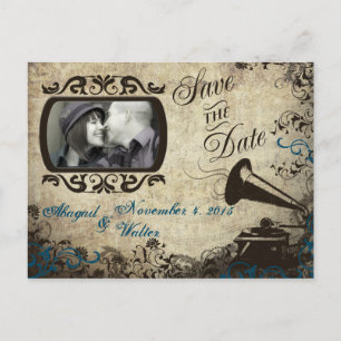 Vintage Phonograph Wedding Save the Date Postcard