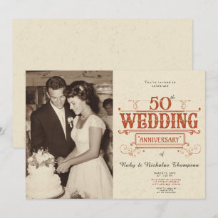 Vintage Photo 50th Wedding Anniversary Invitation