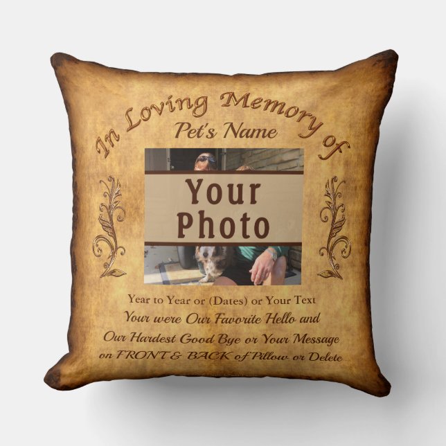 Vintage Photo and Personalized Pet Memorial Pillow (Front)