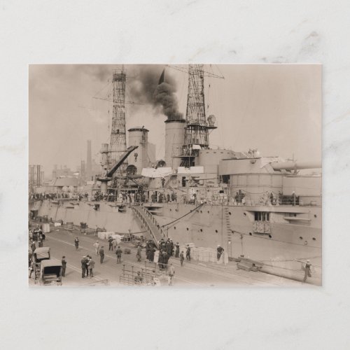 vintage photo Battleship USS NEW YORK loading 1914 Postcard