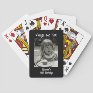 Vintage Photo Birthday Black & White Poker Cards