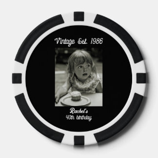 Vintage Photo Birthday Black & White  Poker Chips