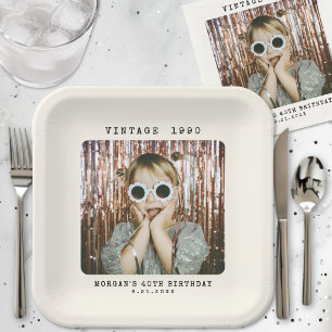 Vintage Photo Birthday Party Paper Plates