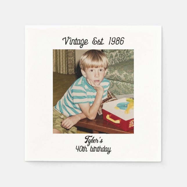 Vintage Photo Birthday Personalized Napkins (Front)