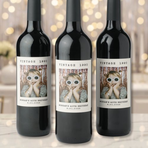 Vintage Photo Birthday Wine Label