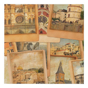 Vintage photo cards collage. European, Middle East Faux Canvas Print