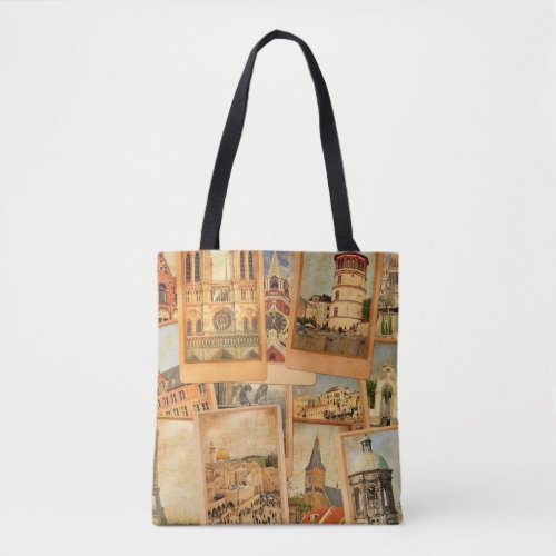 Vintage photo cards collage European Middle East Tote Bag