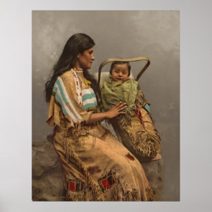 Vintage Photo, Chippewa Indian Woman and Child Poster