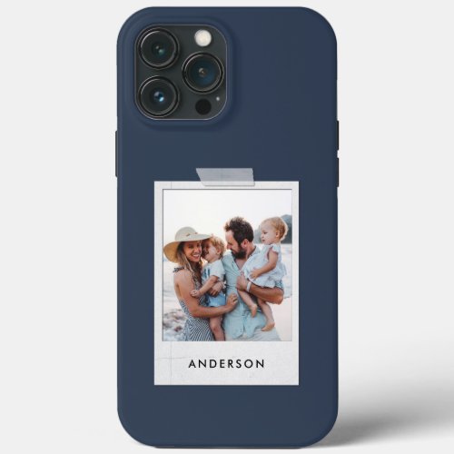 Vintage photo collage typography modern navy blue iPhone 13 pro max case