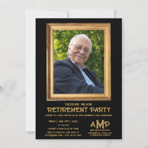 Vintage Photo Frame Black Retirement Party Invitation