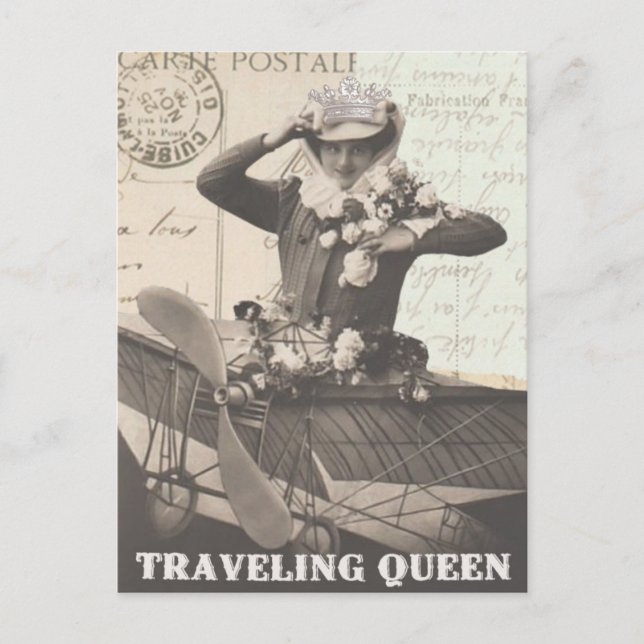 Vintage photo french traveling lady  postcard (Front)