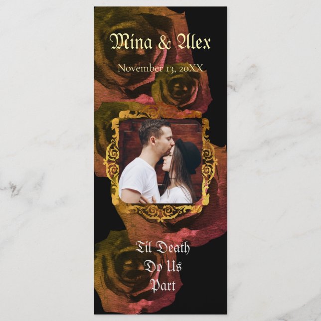 Vintage Photo Gold Autumn Rose Goth Wedding  Program (Back)