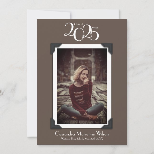 Vintage Photo Graduation Announcement Brown (Front)