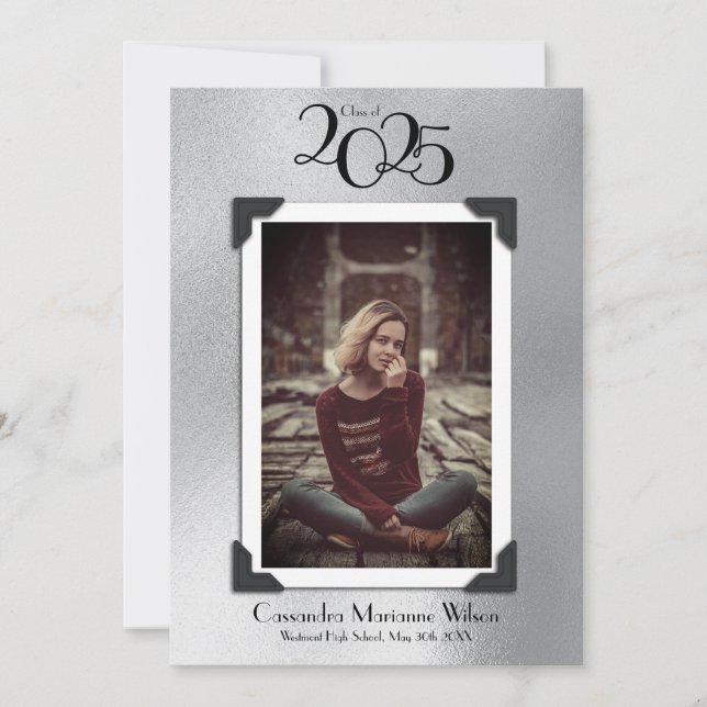 Vintage Photo Graduation Announcement Silver (Front)