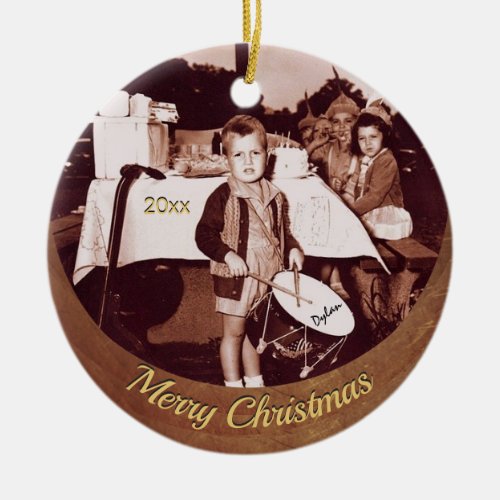 Vintage Photo Little Drummer Boy c 1930s Personal Ceramic Ornament