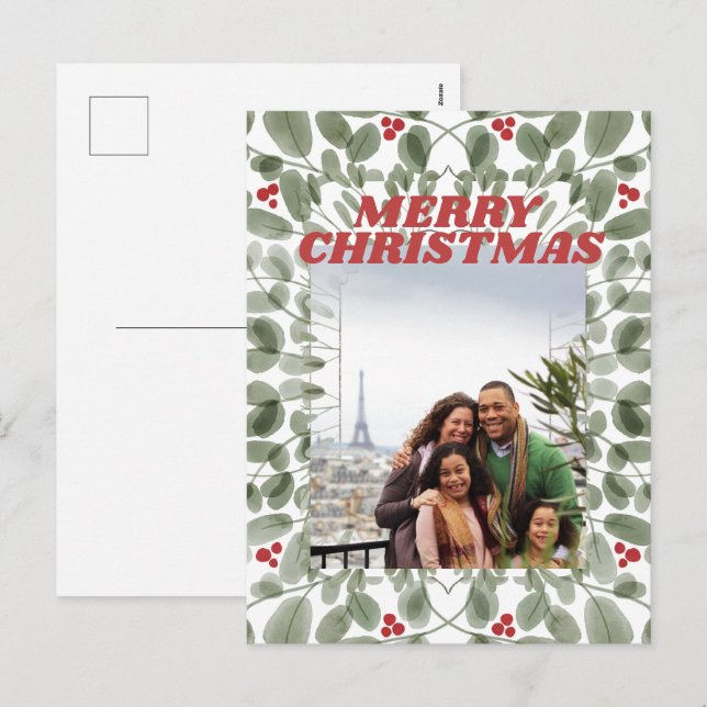 Vintage Photo Merry Christmas Greenery Postcard (Front/Back)