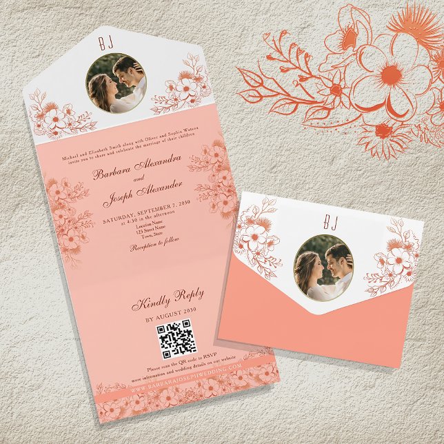 Vintage Photo Monogram Wedding All In One Invitation (Creator Uploaded)