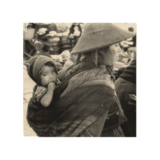Vintage photo of Peruvian Woman with Baby Wood Wall Art