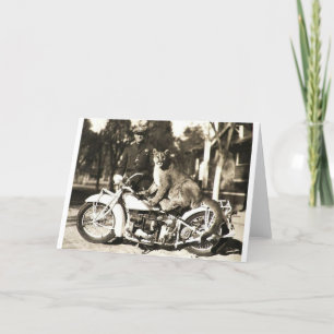 vintage photo of police officer on motorcycle puma card