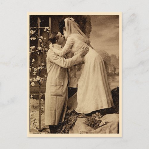 Vintage Photo of Wedding Couple Kissing Postcard