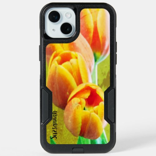  Vintage Photo Orange Tulip Flowers Template Text  iPhone 15 Plus Case