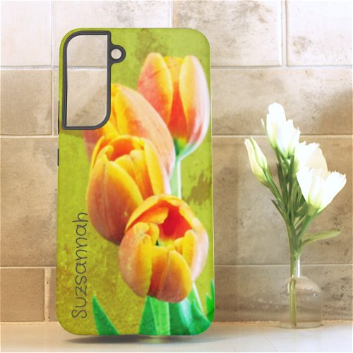  Vintage Photo Orange Tulip FlowersTemplate Text Samsung Galaxy S22 Case