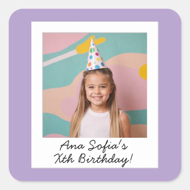 Vintage Photo Print Birthday Party Any Age Square Sticker | Zazzle